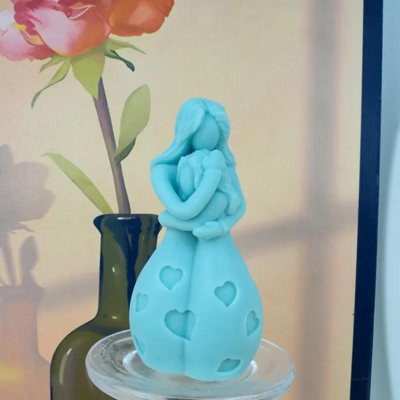 Top Quality 3D Mother Child Embrace Silicone Candle Mold DIY Handmade Soap Gypsum Resin Crafts Cement Mould Thanksgiving Gift