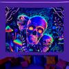 1pc Skeleton flower fluorescent tapestry, UV tapestry, plant mushroom tapestry, bedroom aesthetic decoration wall hanging