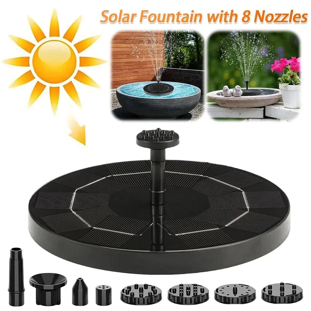 Solar Fountain Pump Solar Panel 16cm Floating Outdoor 8 Nozzles Garden Pond Bird Bath Pool Water Fountain Decor No Electricity