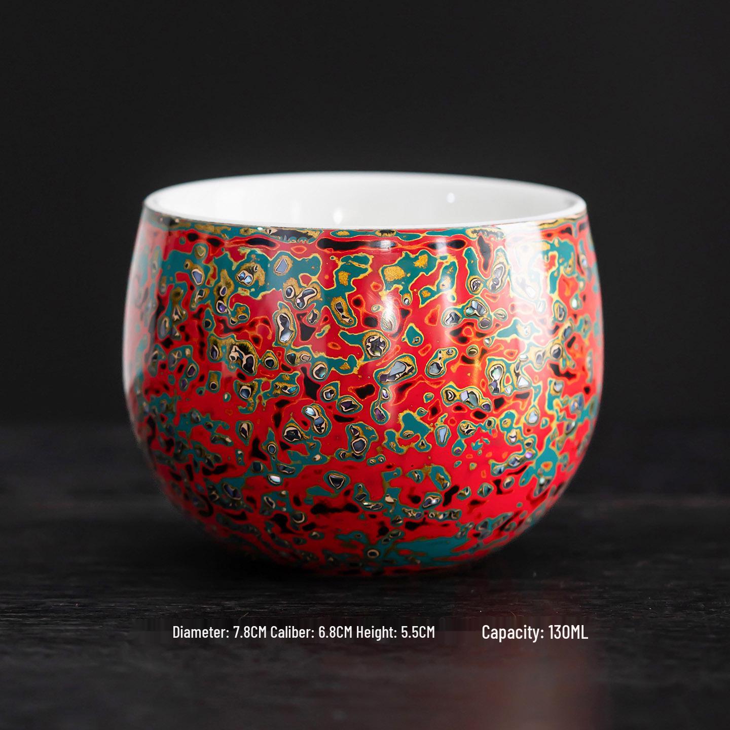 High-Grade Red & Green Lacquer Tea Cups Pair - Personal Tea Tasting Set with Gift Box