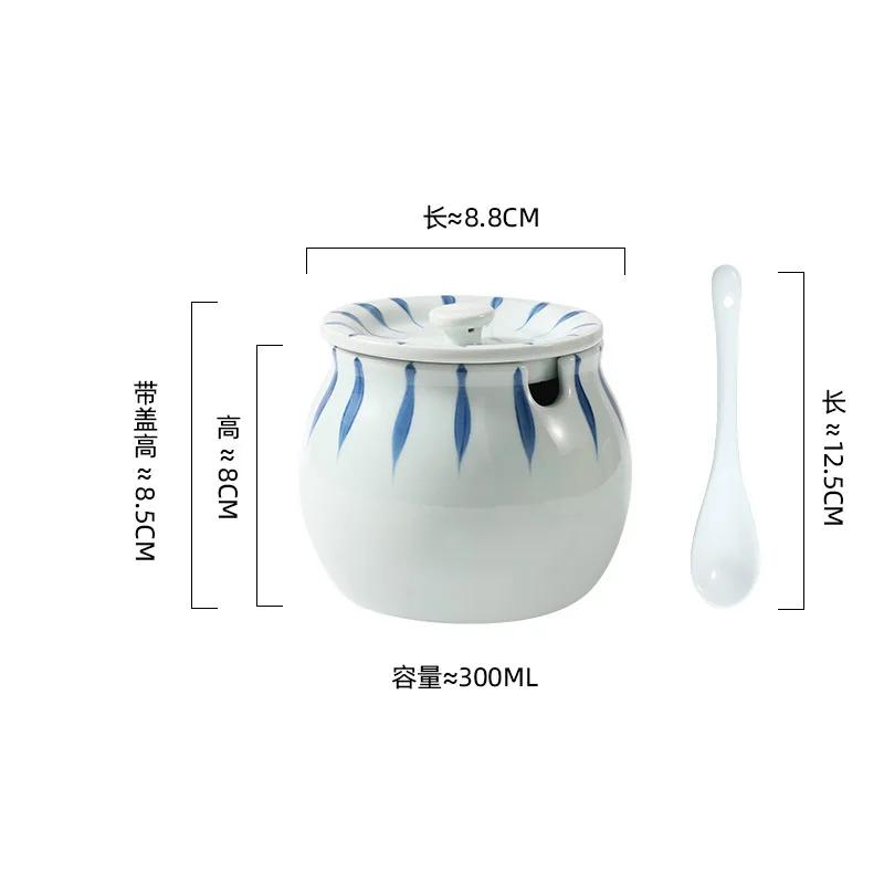 

Ceramic Seasoning Pot Japanese Hand-painted Tableware Spoon with Lid Spice Jar Salt Shaker Seasoning Box Chili Pot Spice Jars