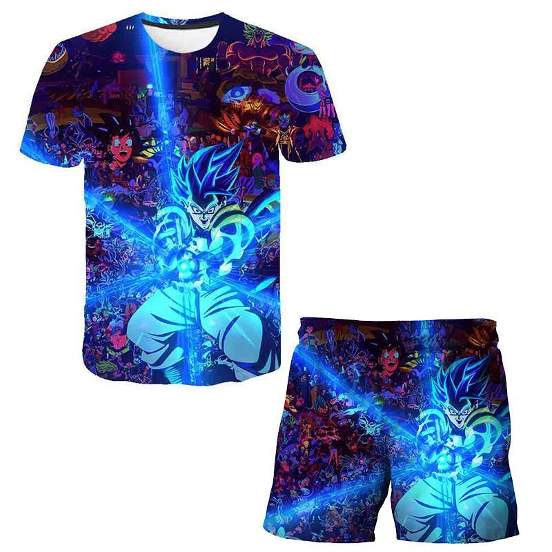2025 Summer New Fashion Dragon Ball Tshirt Shorts 2 Piece Sets Kids Tracksuit Vegeta Clothes 3D Printed Dragon Ball T Shirts  Suit