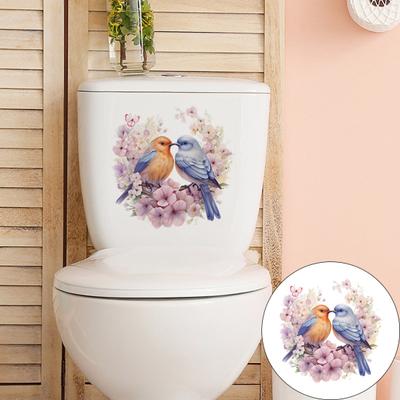 Vogel-Blumen-Toilettenaufkleber, abnehmbarer, selbstklebender, wasserdichter PVC-Wohnzimmer-Wandkunst-Badezimmer-Toilettendeckel-Dekorationsaufkleber