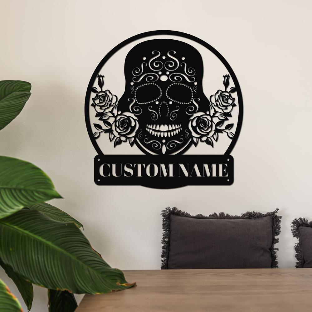 Customizable Skull Metal Sign Surname Outdoor Wall Decor Gift