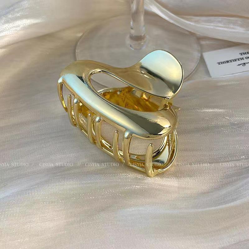 Silver Textured Metal Shark Hair Claw - Women's Stylish Updo Clip Accessory