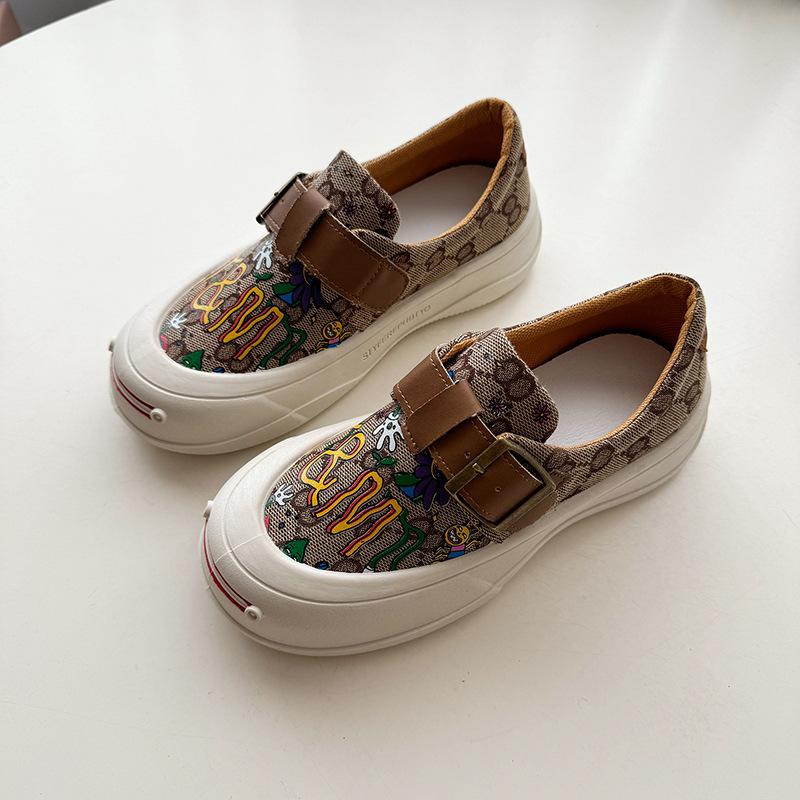 Hong Kong Printed Little White Shoes Women's 2025 Summer New One-pedal Lazy Casual Shoes Design Platform Women's Shoes