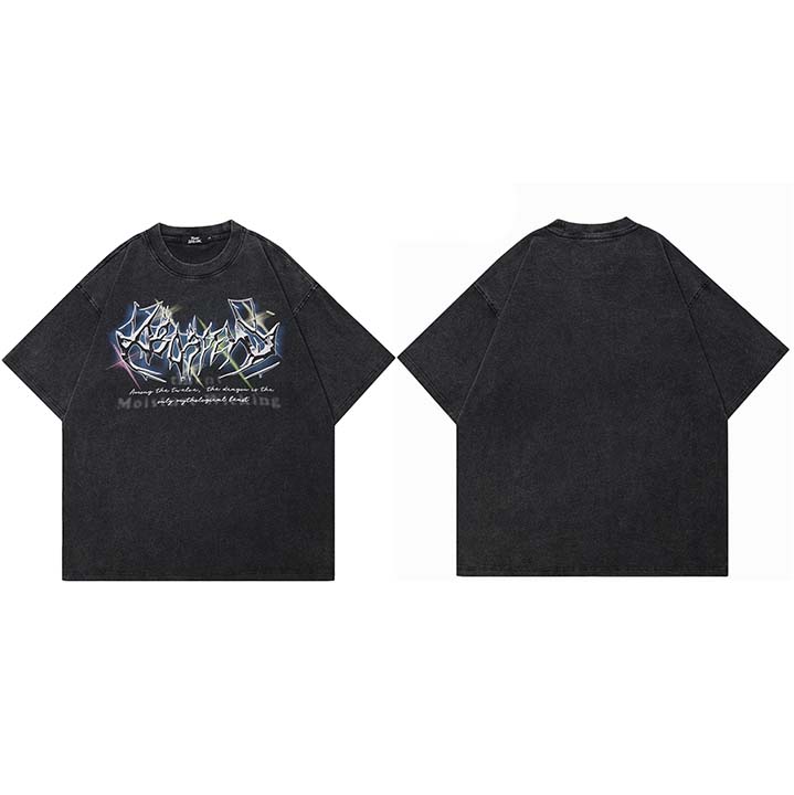 Hip Hop Retro Streetwear Vintage Washed Black TShirt Hipster Letter Graphic Shirt Cotton Unisex Tshirt Men Tops Tees Dope M
