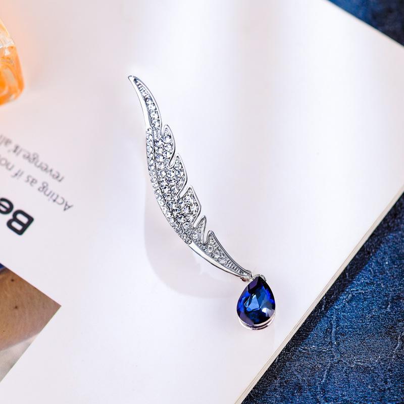 

Брошь со стразами в виде полумесяца, перо, брошь из кристаллов, ювелирные изделия для женщин, булавка серебряный