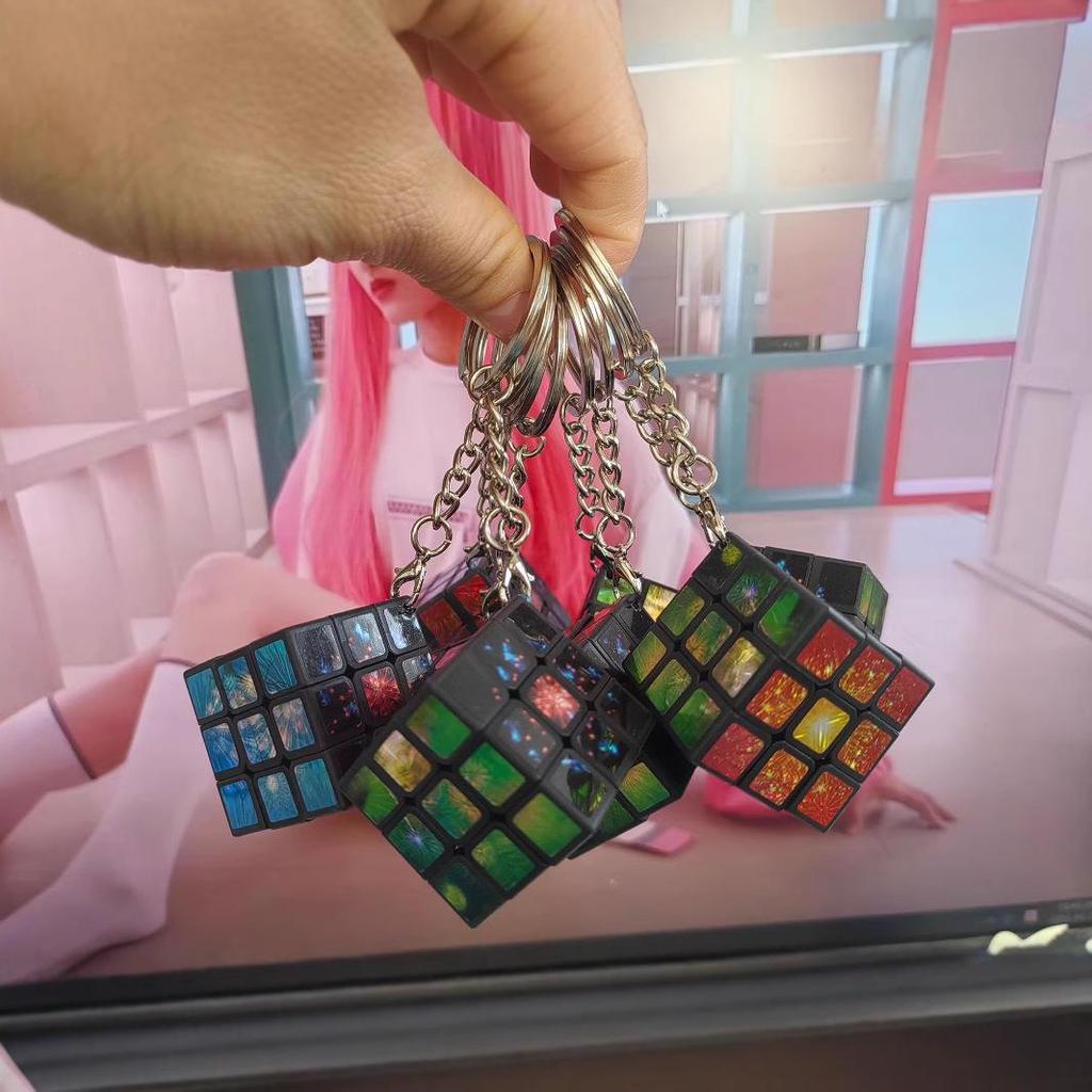 ZCUBE Black Bottom Sticker Style 3-Layer Colorful Magic Cube Toy 3cm Keychain
