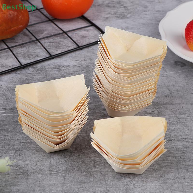 50Pcs Sushi Salad Dessert Bowl Pine Wood Serving Bowl Home Party Wedding Supplies