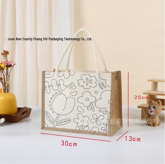 Hand-Painted Graffiti Canvas Tote Bag - Yellow Linen Logo Pattern