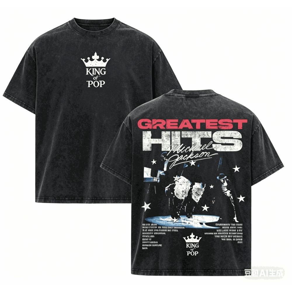T-shirt Lavata Michael Jackson Abbigliamento per tutto l'anno alta qualità personalità Vestiti Taglie Forti Unisex Nuovo Modello Lavato Vintage Ampio