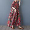 DIMANAF 2025 Summer Women Plus Size Vintage Dress Floral Short Sleeve Casual Basic New Printing Loose Long Dress