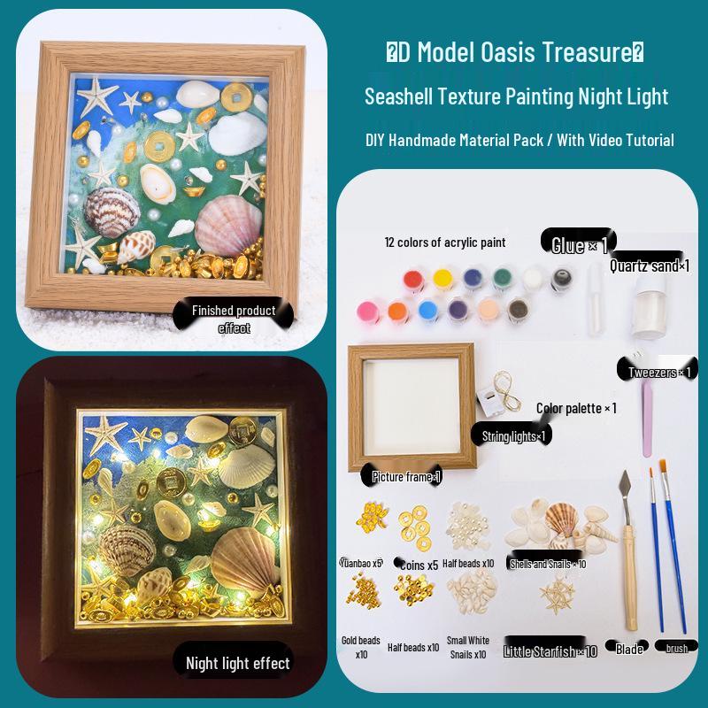 Kit Pittura con Cornice Texturizzata a Conchiglie 3D da Spiaggia - Ornamento Creativo e Regalo di Capodanno