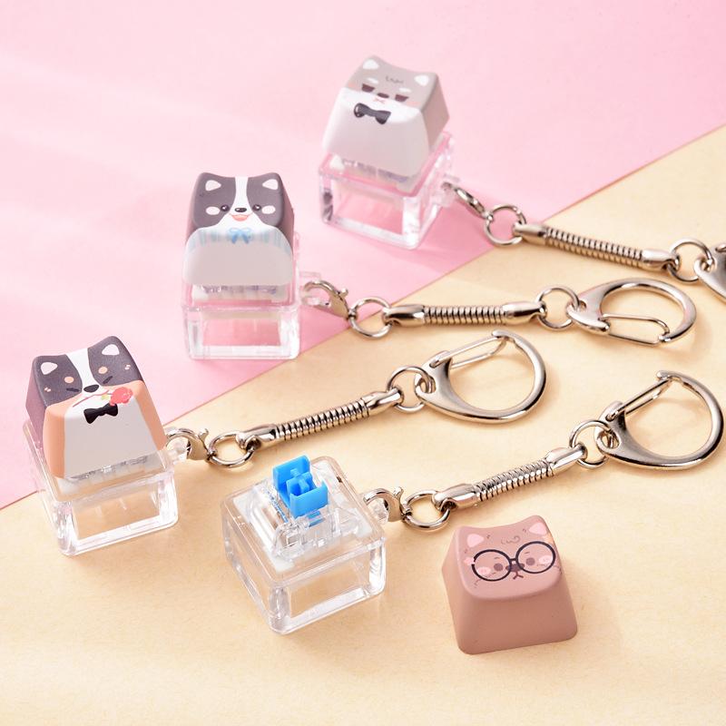 Cute Cat Dog Pendant Stress-Relief Fidget Keychain Mechanical Keyboard Keychain Dog-Themed Clicker Fidget For Backpack Study