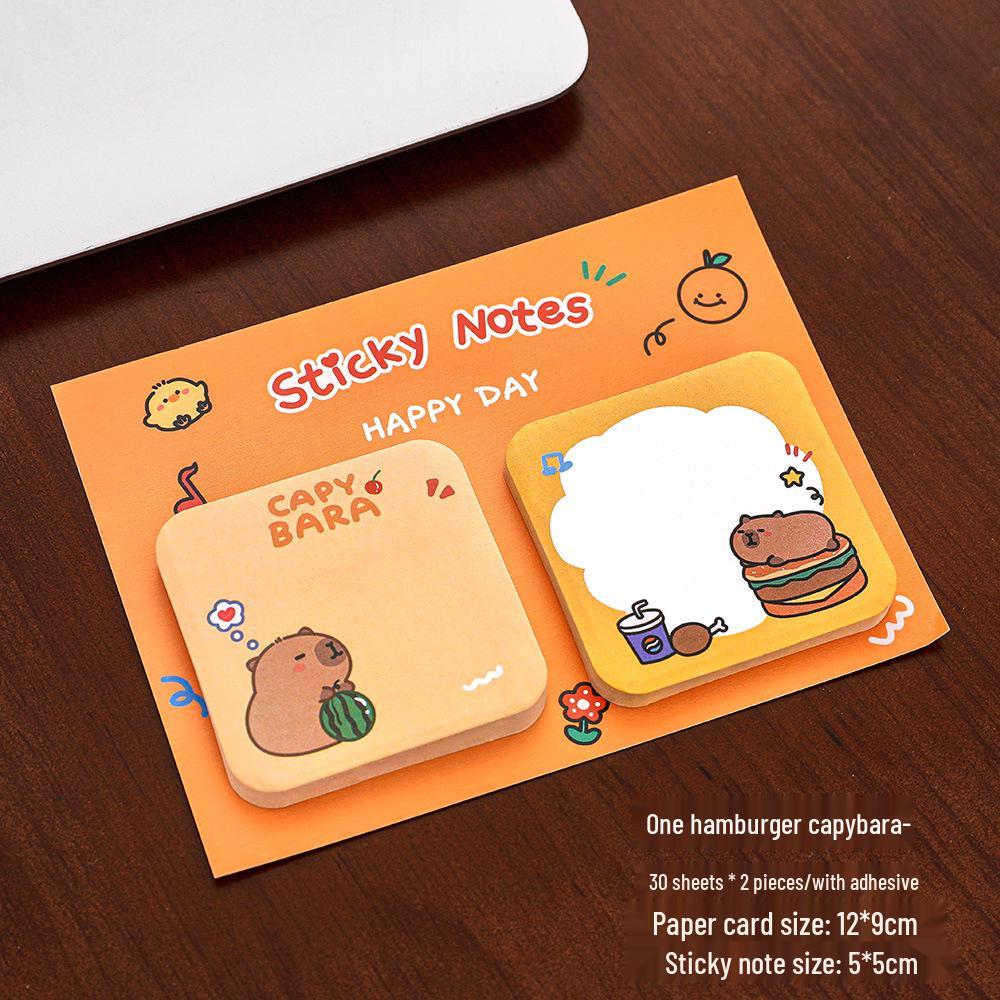 Capybara Cartoon Sticky Notes - Strong Adhesive, Reusable Message Pads for Students