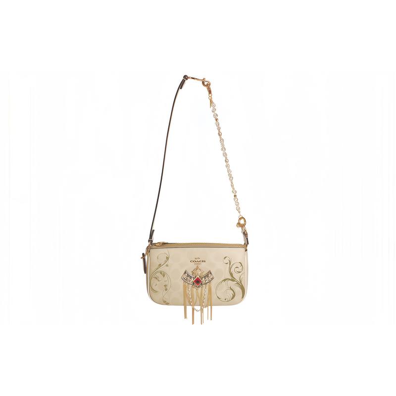 

COACH shoulder bag [Customized bag] Nolita 19 classic old flower print palace crown tassel pearl pendant hand-painted fashion Grass and wood grain коричневий