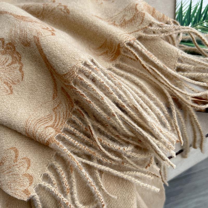 Autumn and Winter Thick Warm Scarf, Classical European Gilded Floral Shawl, Tassel Hot Stamping Shawl, Women's Scarf