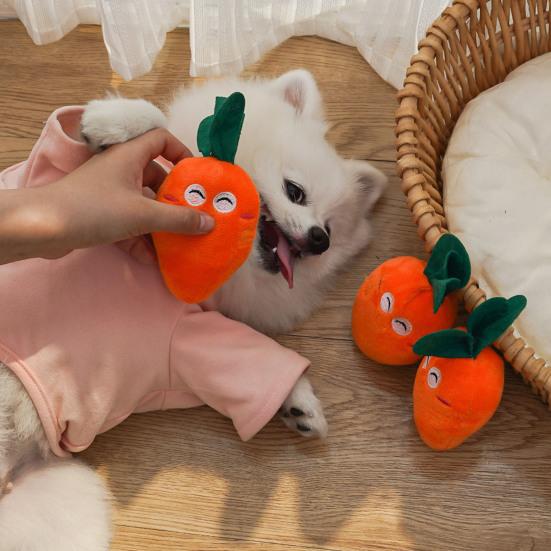 Plush Carrot Dog Toy Cute Squeaky Carrot Dog Chew Toy Soft Puppy Teething Toy for Dogs Anxiety Relief Interactive Play