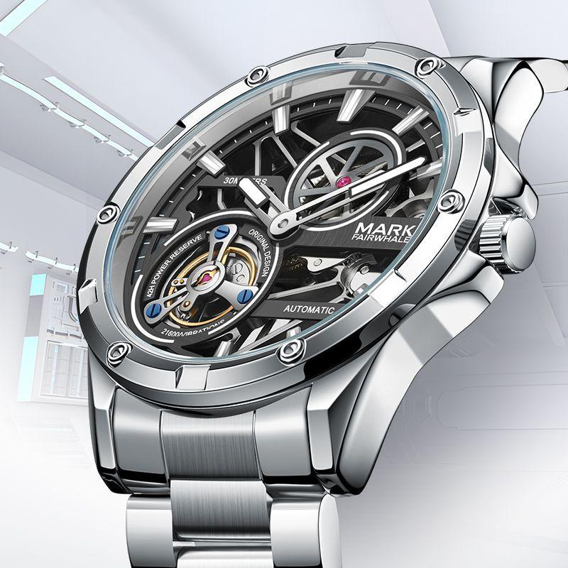 FAIRWHALE Luxury Men Watch Automatic Movement 44MM Dial Stainless Steel Tourbillon Waterproof Mechanical Watch for Man Gift Set
