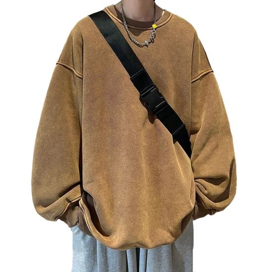 Felpa da uomo autunno inverno o collo pullover caldo tinta unita allentato vintage di media lunghezza streetwear pullover casual spesso caldo da uomo top primaverile