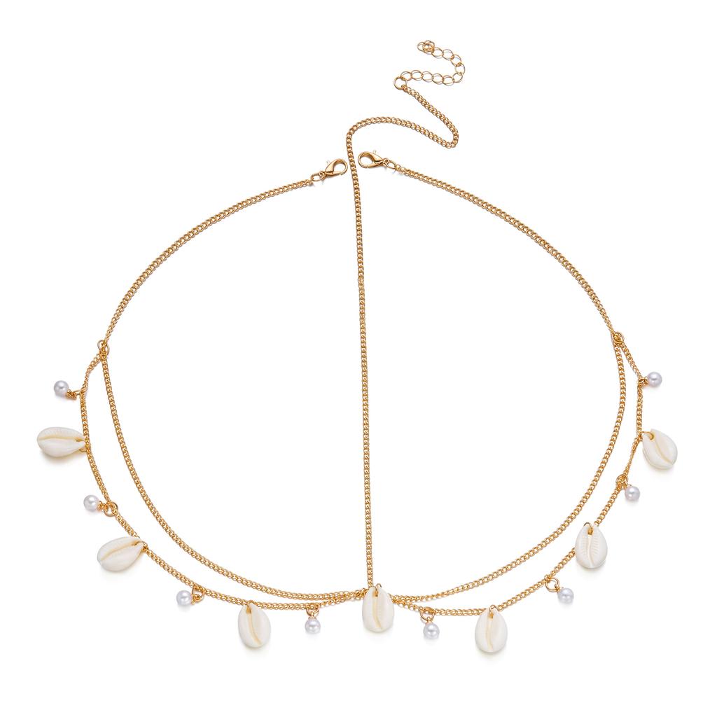 Catena per Capelli Boho Stile Oceano Stella Marina Conchiglia per Donne Moda Frangia con Perle Finte Accessorio per Capelli Vacanza al Mare Gioiello per Capelli Quotidiano