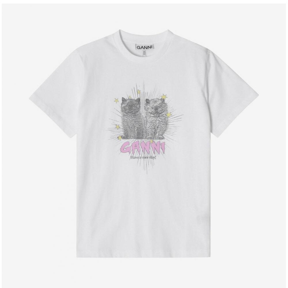 Ganni T4060 151 Cat Logo Print Women S Short Sleeve Tee