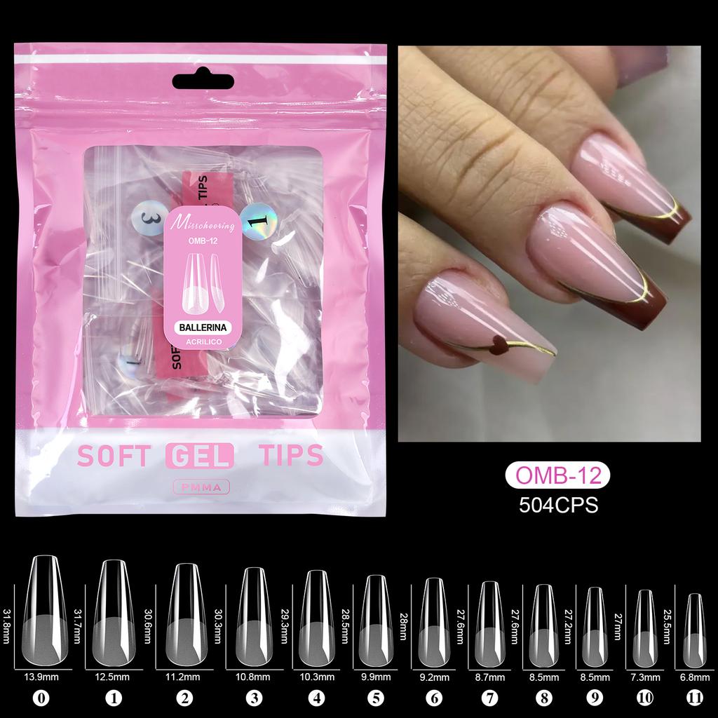 504 Stück Vollabdeckung Weiche Gel-Nageltips Stiletto Mandel Sarg Halbmatt Französisch Falsch Soak Off Aufdrücken Nagelverlängerungsspitzen Kapsel