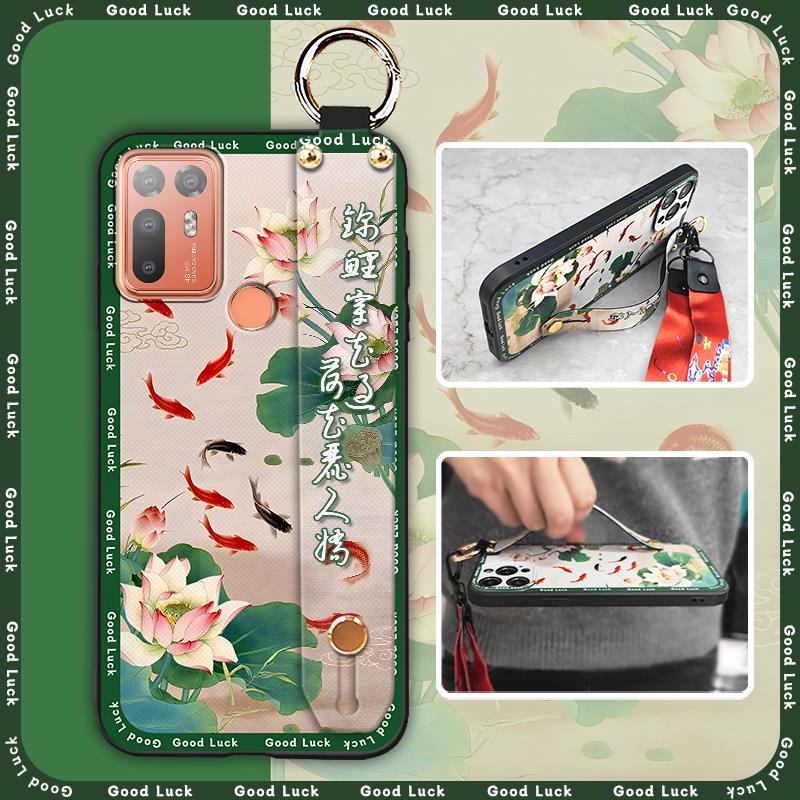 Lanyard Fashion Phone Case For HTC Desire 20 Plus/D20+ Kickstand Wristband Shockproof Waterproof Wrist Strap Silicone
