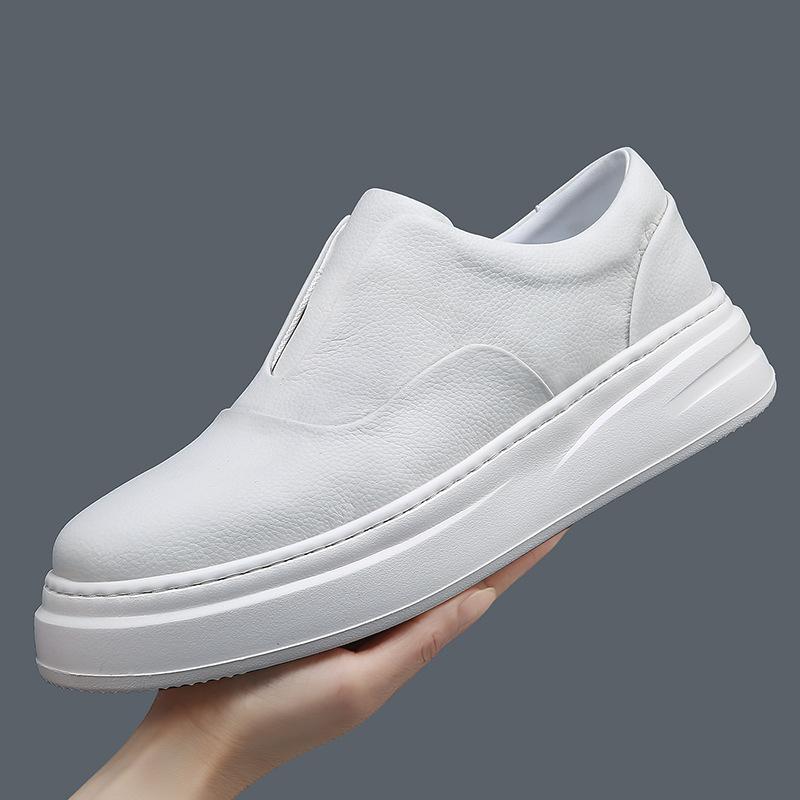 Light Luxury High-End Leather Little White Shoes Men'S Spring New Thick-Soled Heightening Board Shoes Trend Versatile Low-Top Stars With Shoes