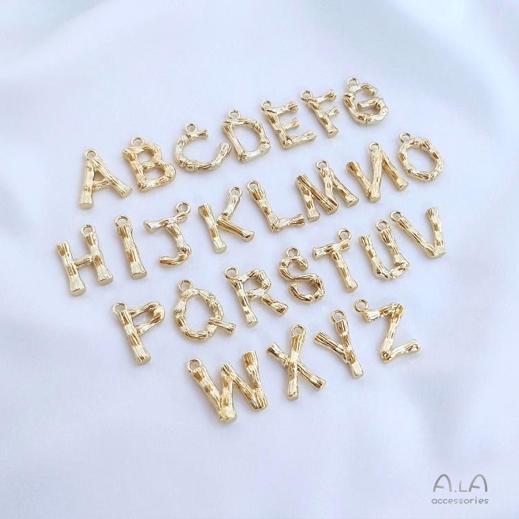 

14K Light Gold-Plated Letter Pendant Necklace with Textured DIY Branch Design Bronze