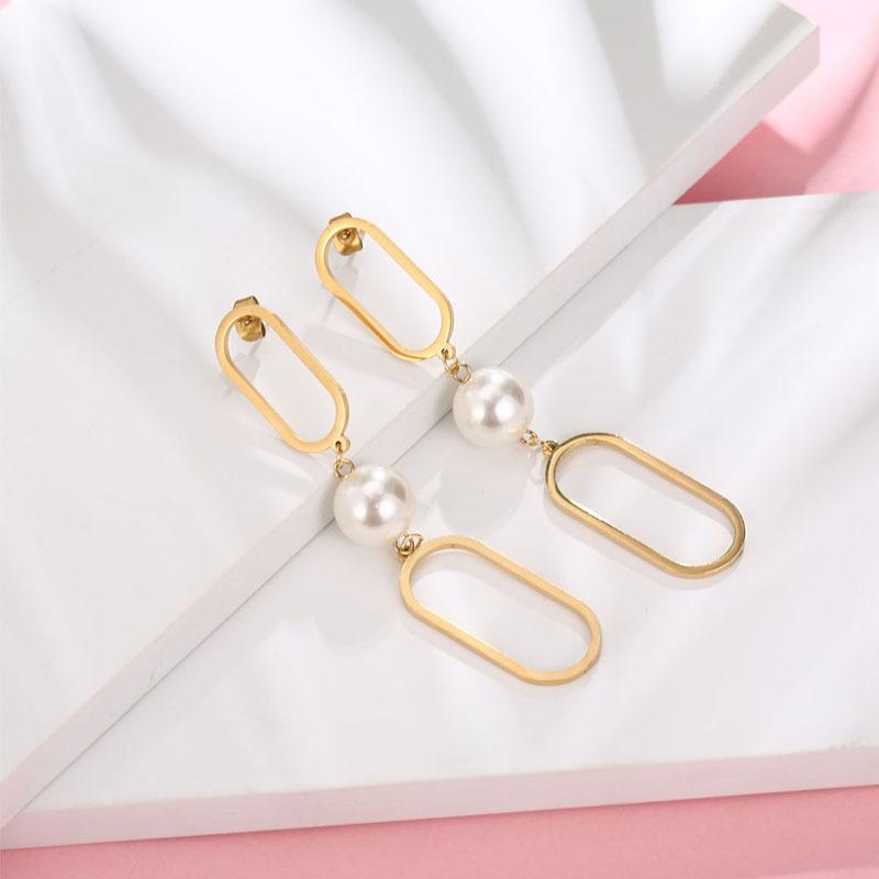 New Elegant Temperament Earrings Generous Pearl Geometric Long Earrings