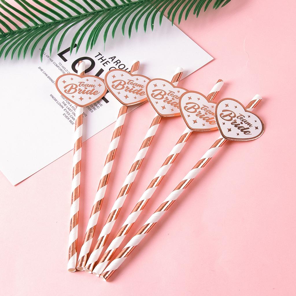 10/20pcs Team Bride Rose Gold Paper Straws Bachelorette Party Wedding Decoration Drinking Straw To Be Hen Party Birdal Shower