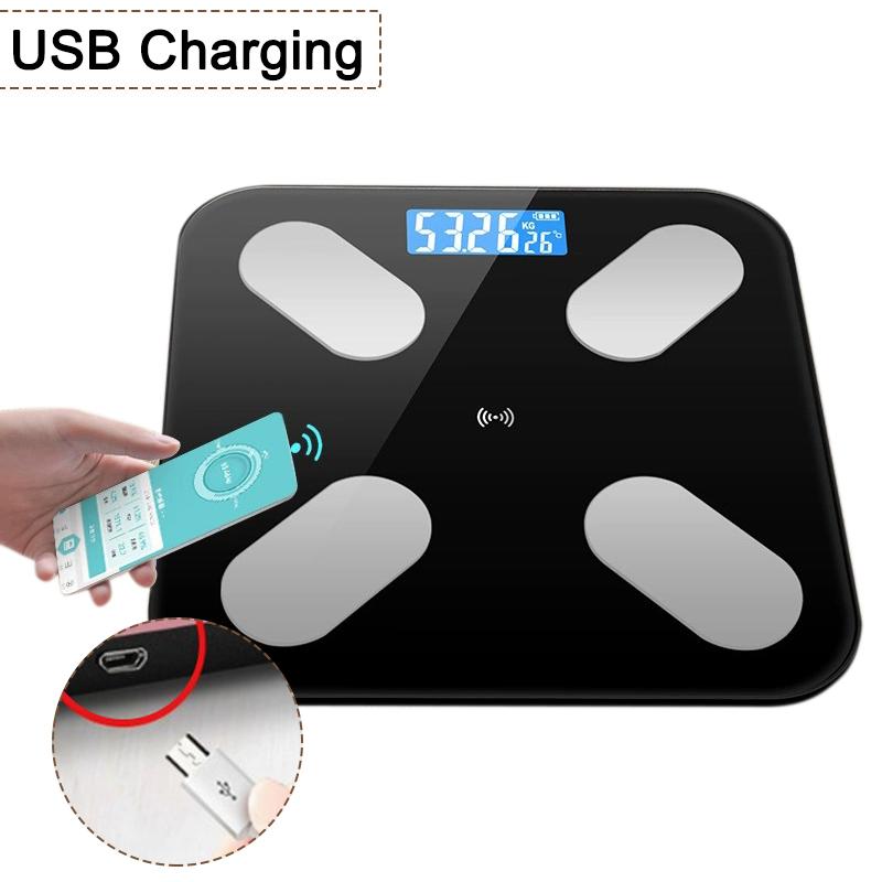 Inteligentna waga do pomiaru tkanki tłuszczowej Bezprzewodowa cyfrowa waga łazienkowa USB Akumulatorowa waga elektroniczna Bluetooth z aplikacją na smartfona