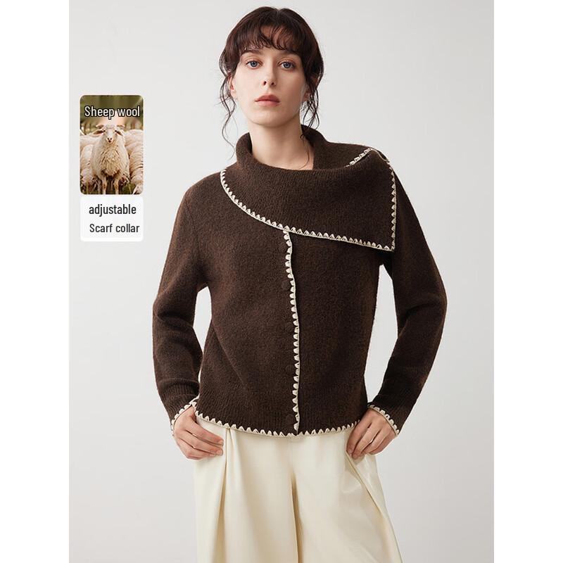

ELLE Retro Scarf Collar Color Block Knit Sweater M