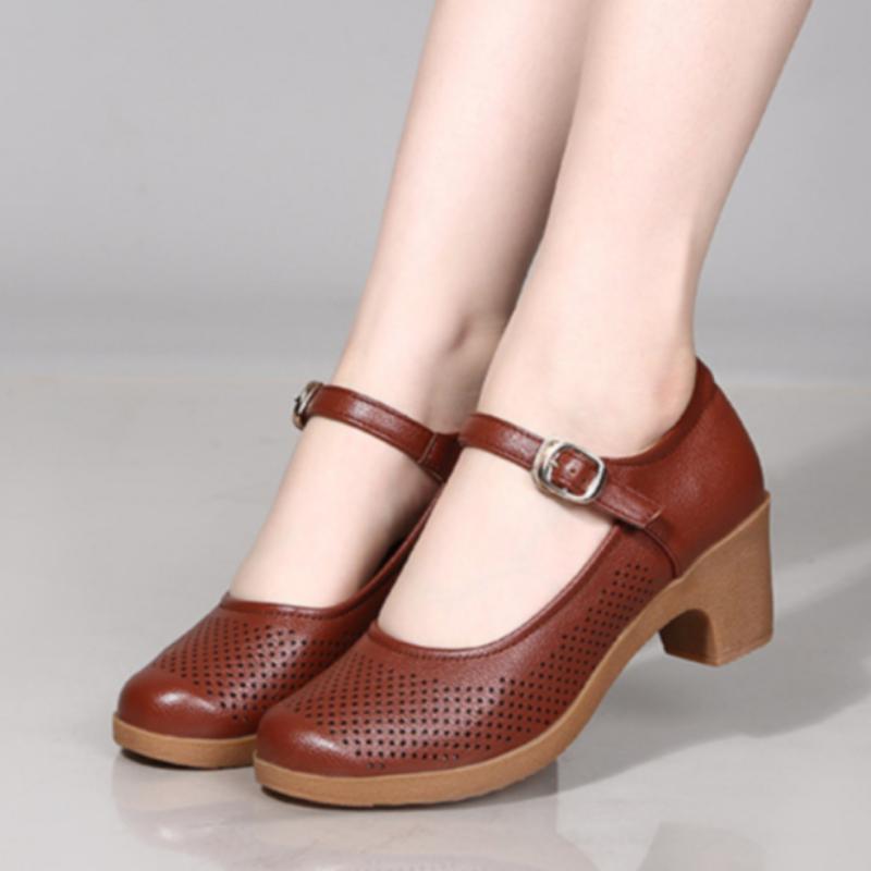 Chunky Heel Women's Shoes Work Shoes Commuting Hollow Tendon Sole European and American Sports Shoes Soft Sole Single Shoes Sandals High Heels