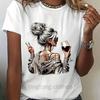 Fashion Artistic Wine Drink Print Short Sleeve Clothing Top Tee Harajuku Short Sleeve Clothing Street Top Tees Aesthetic Clothes