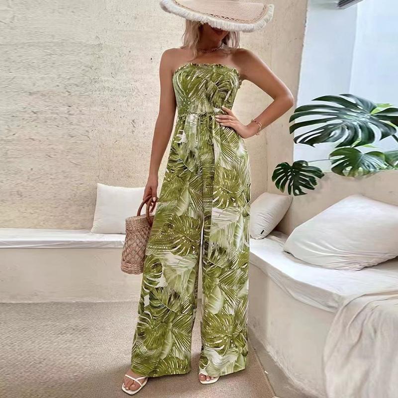 Moda 2024 Tuta Casual Stampa Slim Fit Senza Spalline Donna Estate Schiena Nuda Vacanza al Mare Donna Pagliaccetti Tute Vita Alta Sexy Lady Body 24355