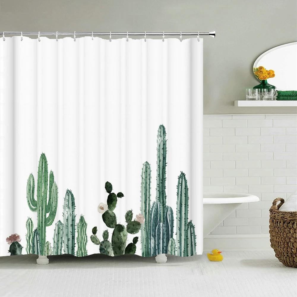 Cactus Shower Curtains Waterproof Polyester Fabric Shower Curtains Tropical Plants Bathroom Screen Curtain Home Decor 180X180cm