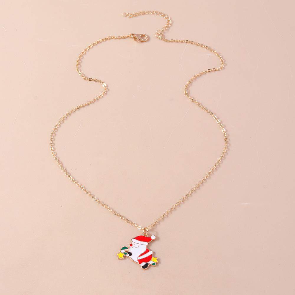 Trendy Christmas Necklace with Santa, Wreath, and Snowman Pendants