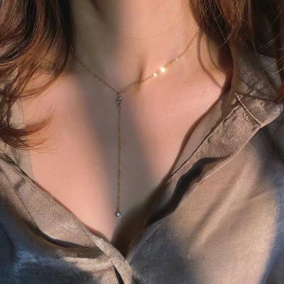 Hochwertige Y-förmige Halskette aus S925 Sterlingsilber mit Diamantbesatz für Damen, modische lange Pulloverkette mit besonderem Design
