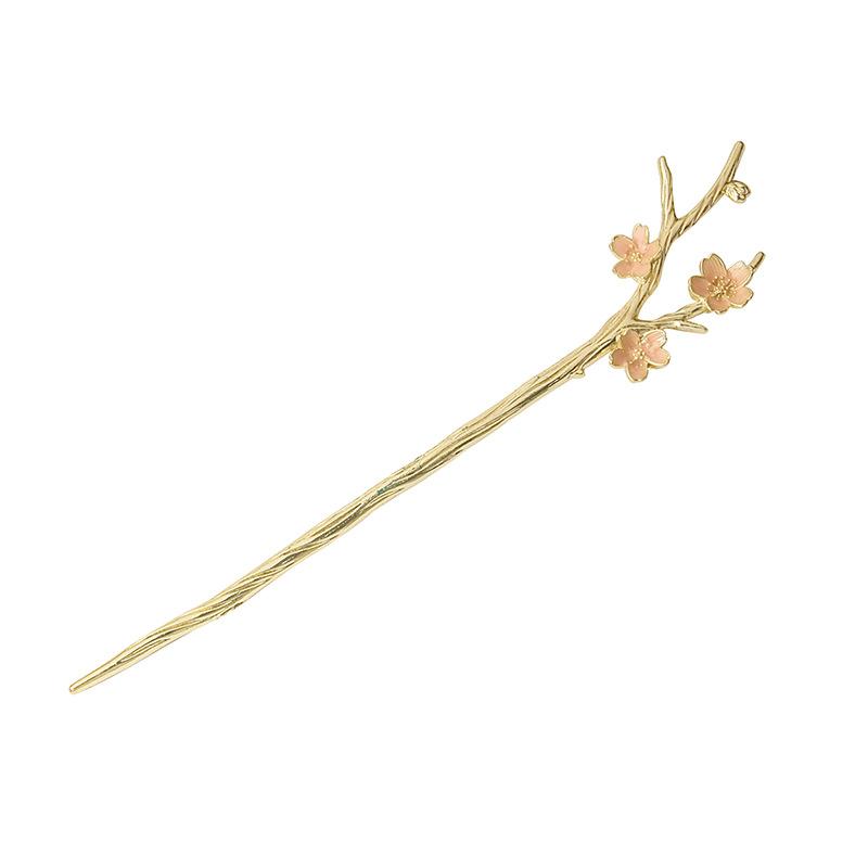 National Tide Metal Plum Blossom Flower Flower Flower Flower Pearl Hairpin Retro Peach Blossom Back of The Head To Pull The Hair Hanfu Headdress