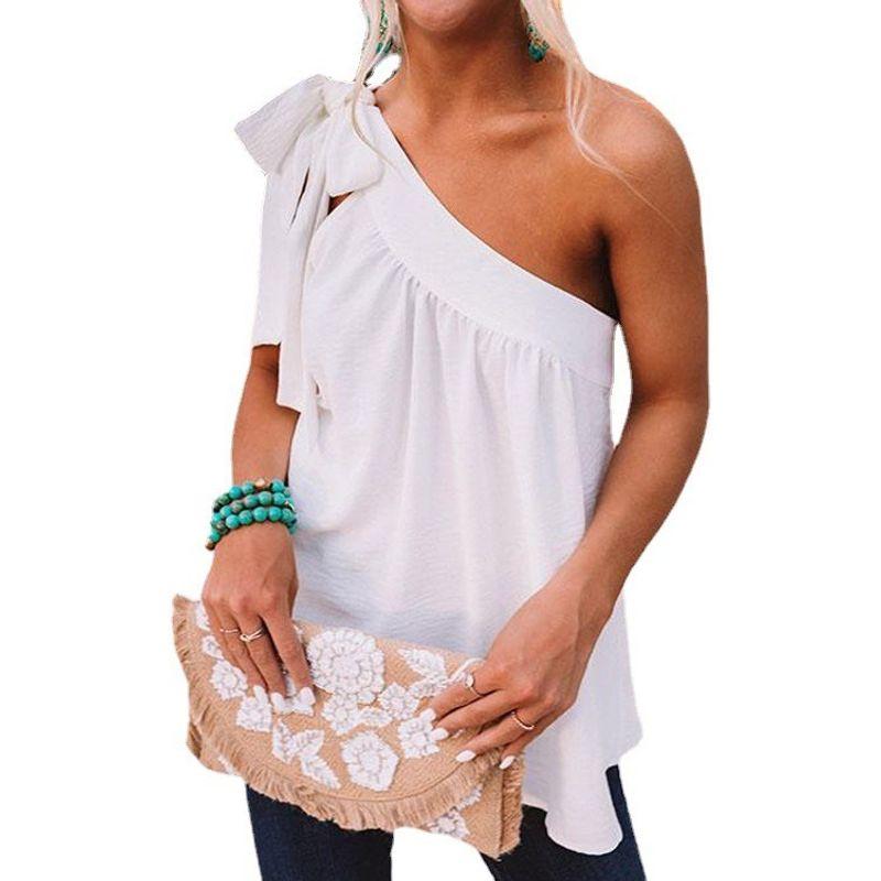 Slanted Shoulder Lace Up Sleeveless Top Pure Color Shoulder Shoelace Sleeveless Tops