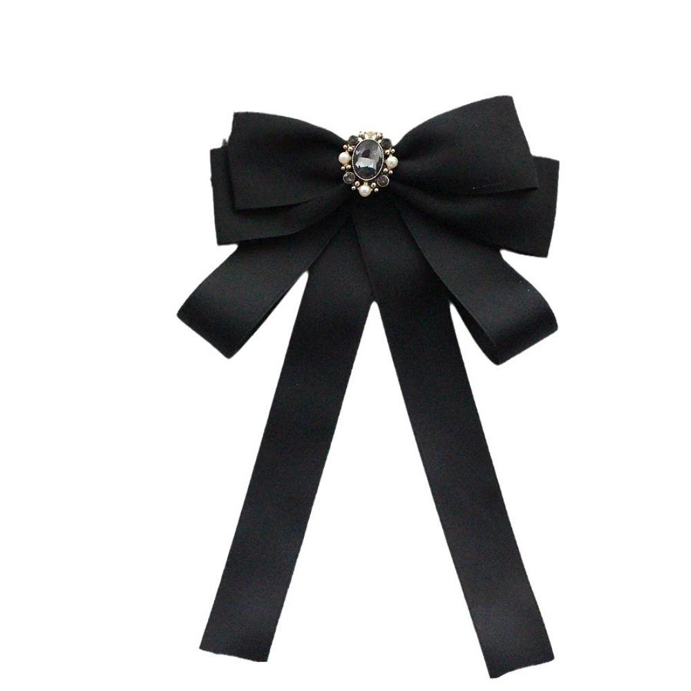 Pearl Black Ribbon Pin Beads Ribbon Badge Brooch Sweet Black Bow Necktie Parties