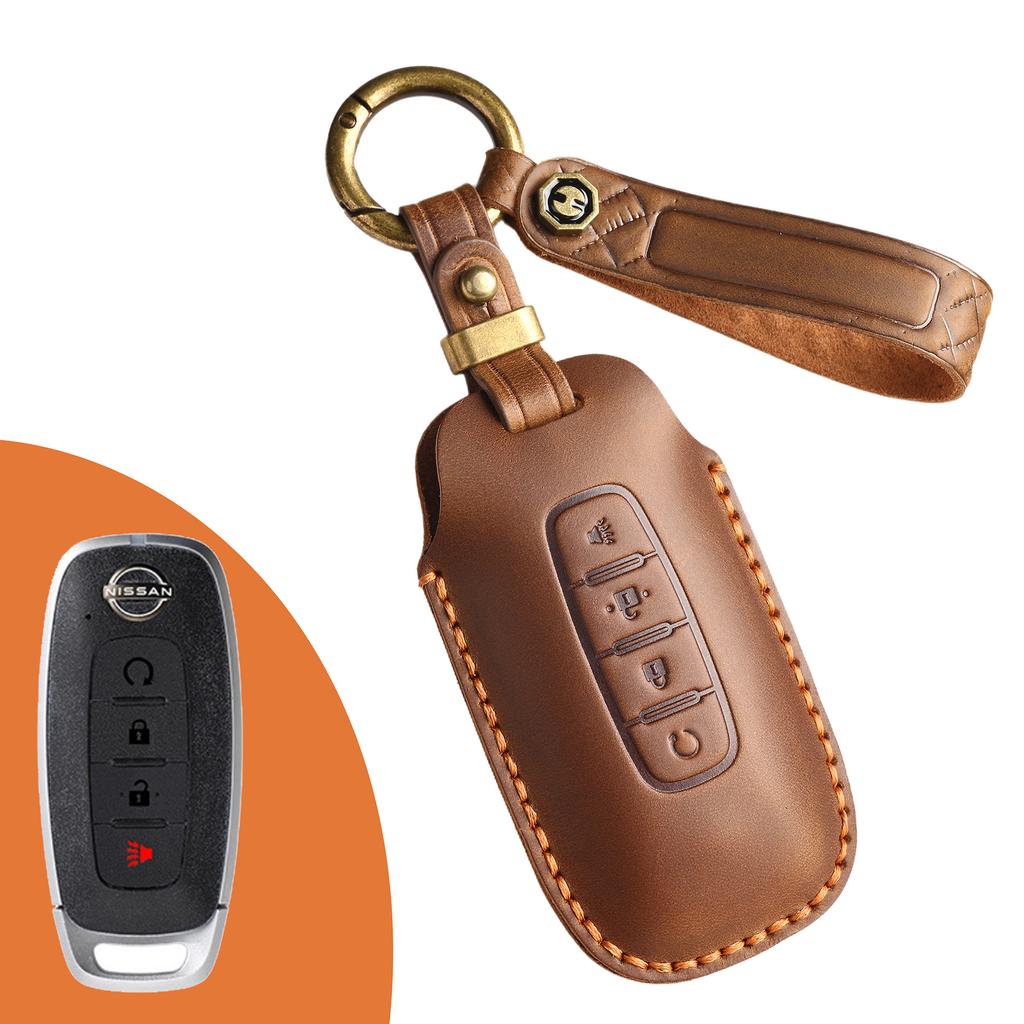 The Retro Key Cover Is Suitable for the New Nissan Xuanyi Teana Exploration Lu Qashqai Qijun Jinke Genuine Leather Keychain.
