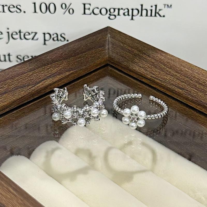 Exquisite Niche High-End Bead Fringed Ring Women'S Fashion Light Luxury Zircon Double-Layer Geometric Open Index Finger Ring