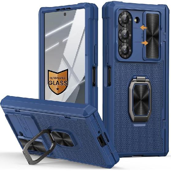 Vihibii for Samsung Galaxy Z Fold 6 Case Silicone with Ring Stand [Military Grade Drop Protection], Camera Cover & Screen Protector & Hinge
