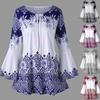 Women Stylish Long Flare Sleeve Flower Print Strap Tunic Loose T-shirt Blouse