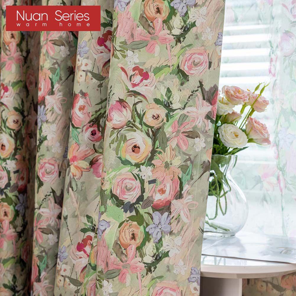 1PC Nuan Series European Pastoral Style Oil Painting Rose Print Curtain Full Blackout Curtains for Bedroom Living Room Balcony Window for Home Decor