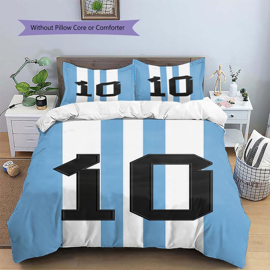 Lenjerie de pat cu model Lionel Messi, Set cu cuvertură, Husă cuvertură, Față de pernă, Cadou de casă de ziua de naștere(1 * husă de pilotă + 2 * fețe de pernă, fără miez)